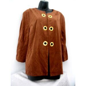 Chico's 3 (XL) Brown Vest Gold Holes, Open Front, Suede like.